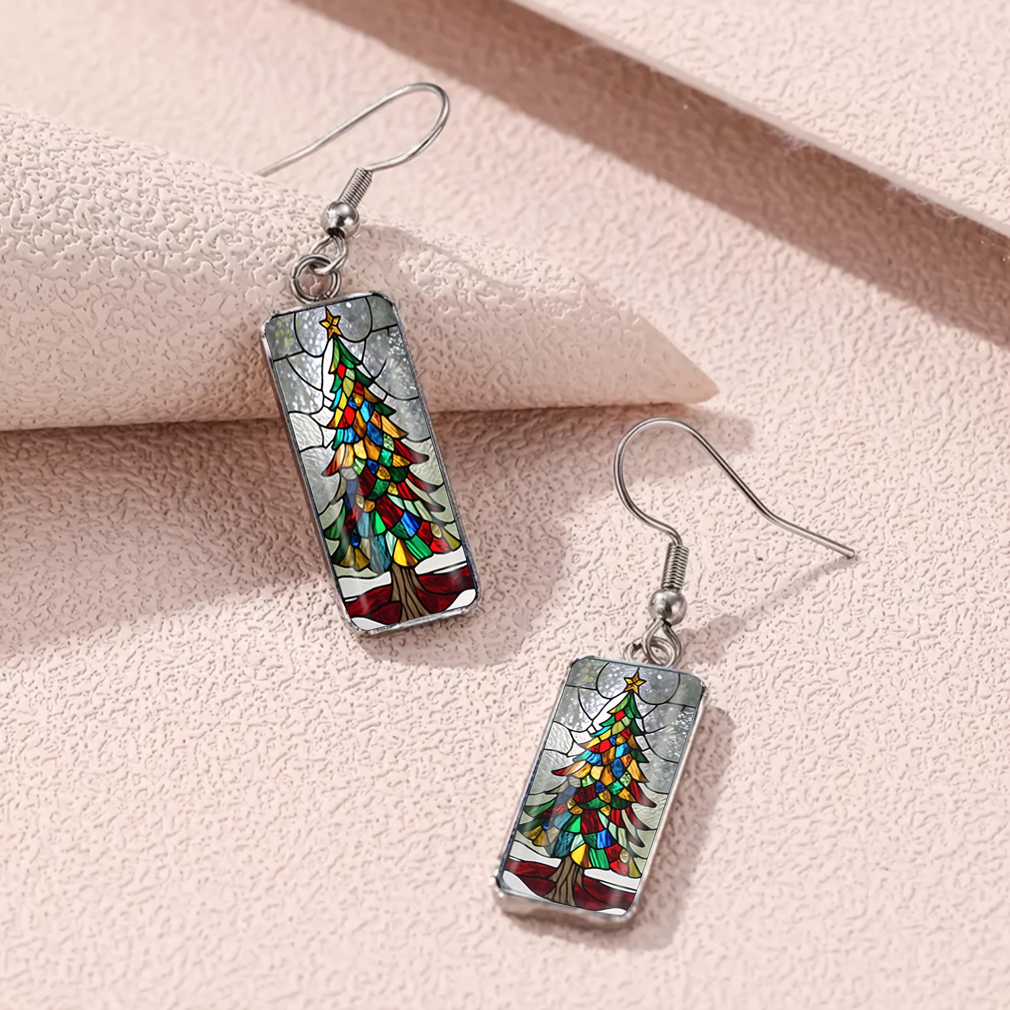Colorful Christmas Tree Pattern Long Hoop Earrings